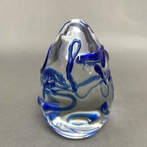 Pier 1 Imports Clear Blue Glass Paperweight Paper Holder 4" High